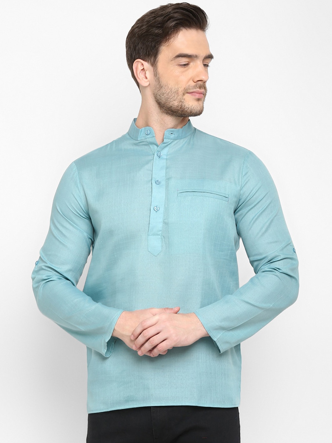 

Hangup Men Blue Mandarin Collar Kurta
