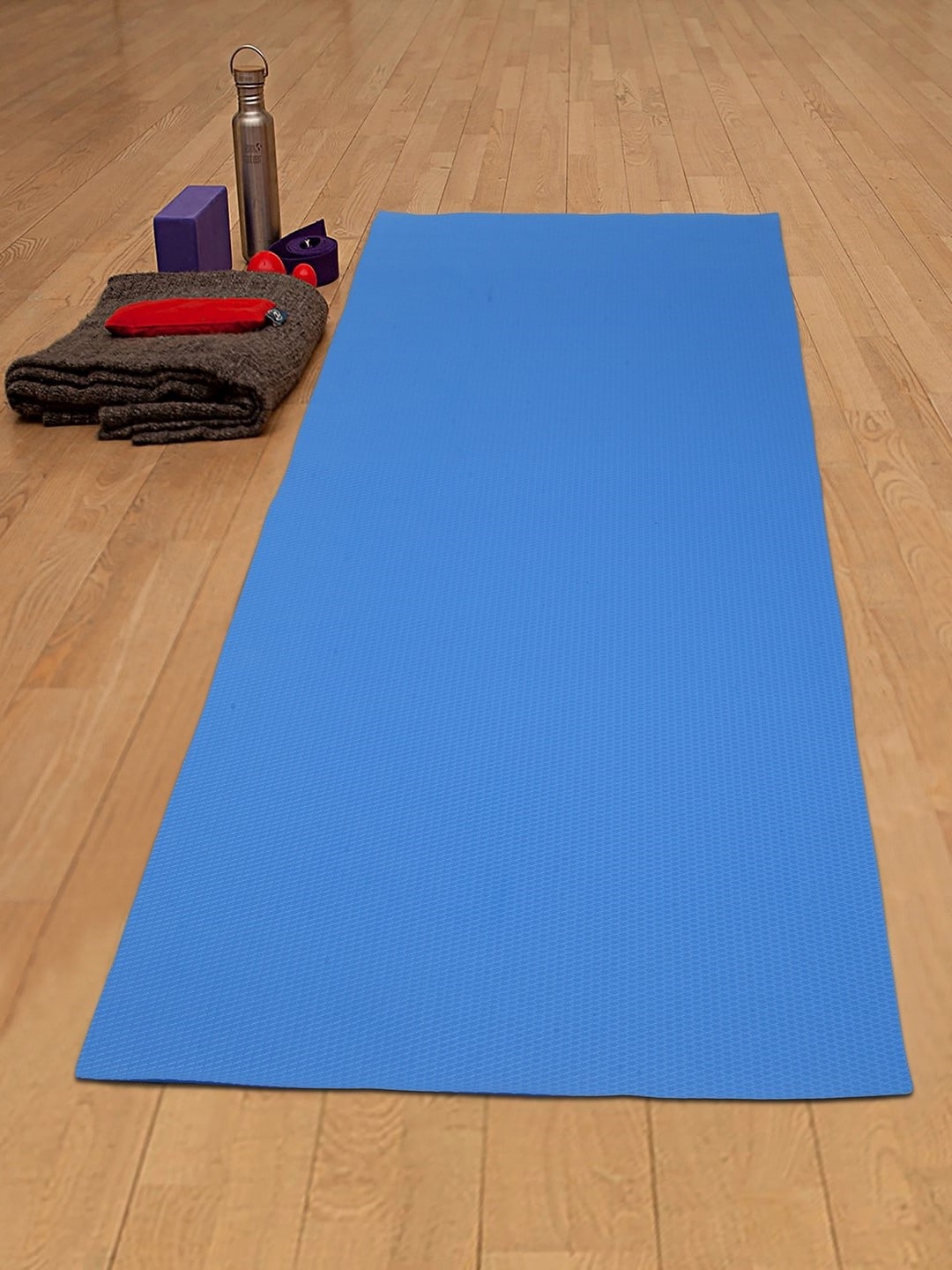 HOSTA HOMES Blue Textured Reversible Anti-Skid Yoga Mat