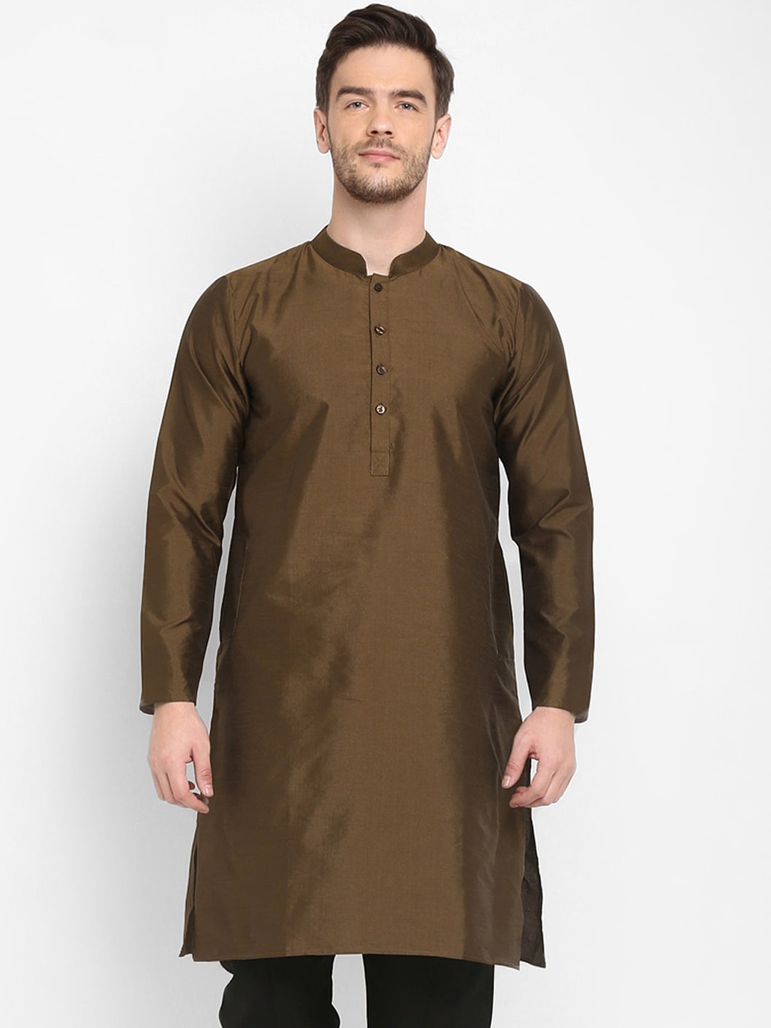 Hangup Men Brown Mandarin Collar Kurta