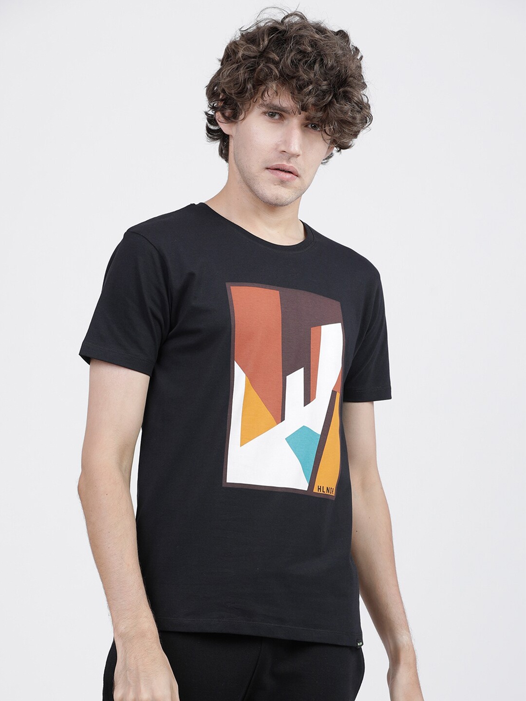 

HIGHLANDER Men Black & Brown Printed Round Neck Slim Fit T-shirt