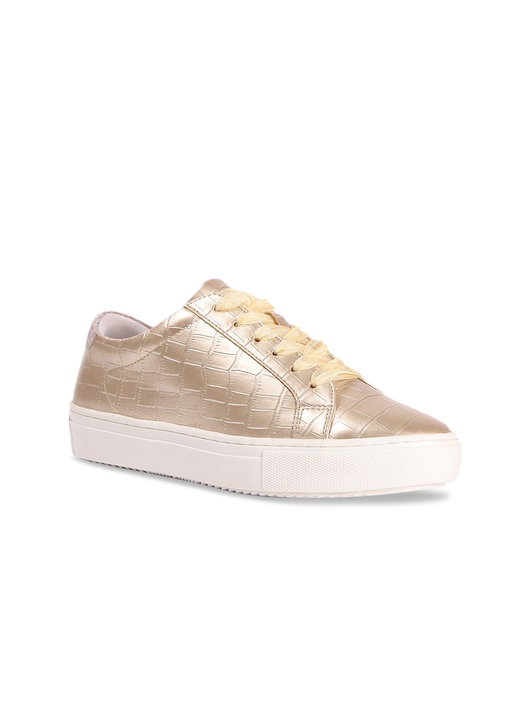 

FOREVER 21 Women Gold-Toned Textured PU Flatforms