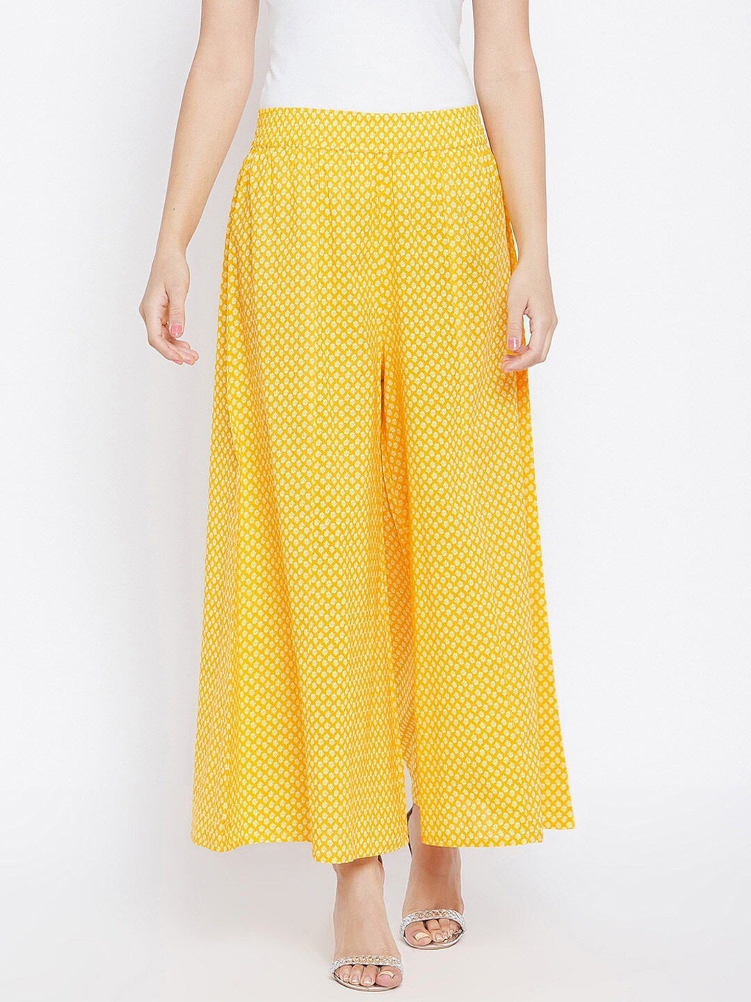 

PANIT Women Yellow & White Printed Wide Leg Palazzos