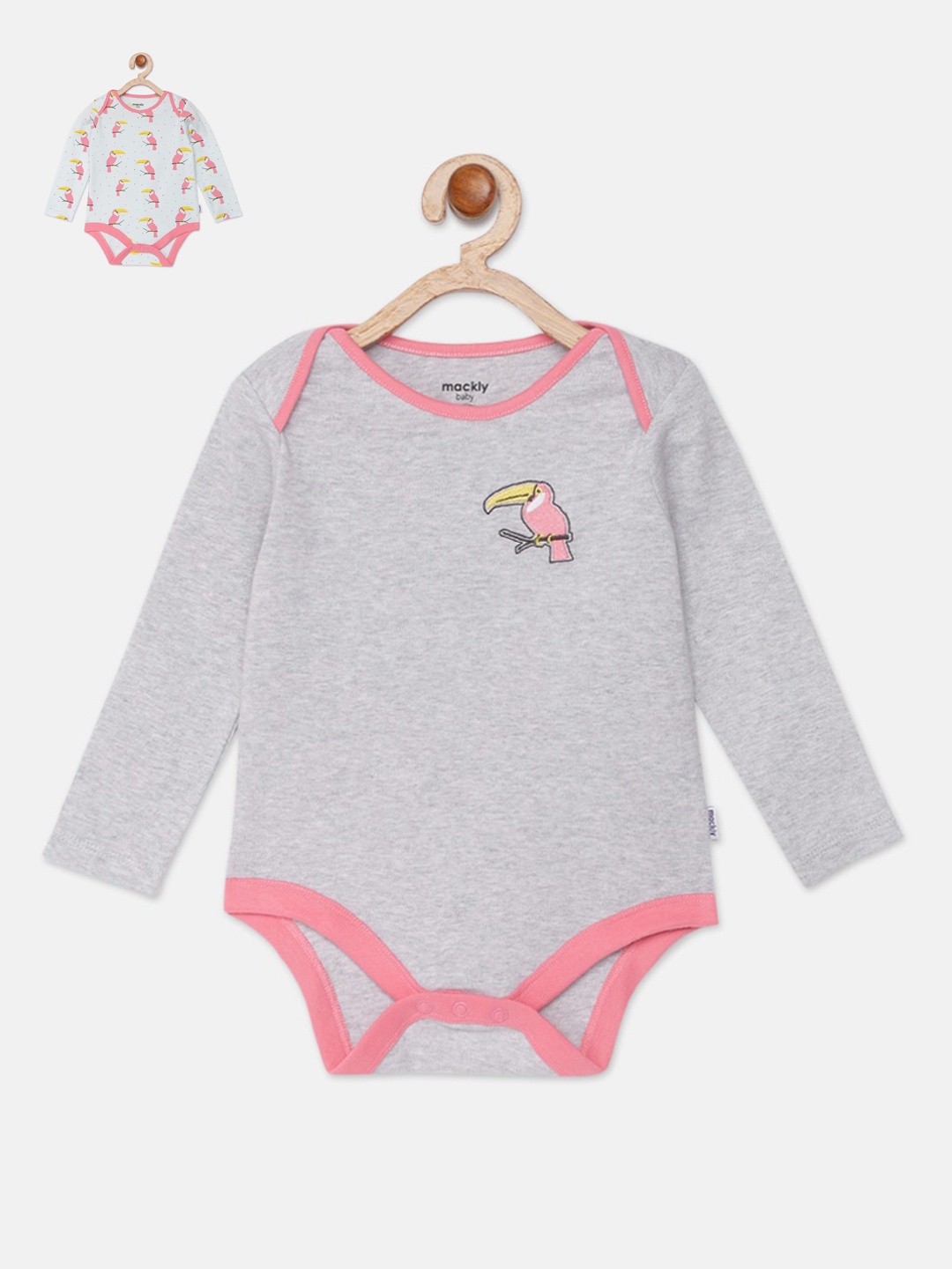 

mackly Infant Girls Pack Of 2 100% Cotton Bodysuits, Grey