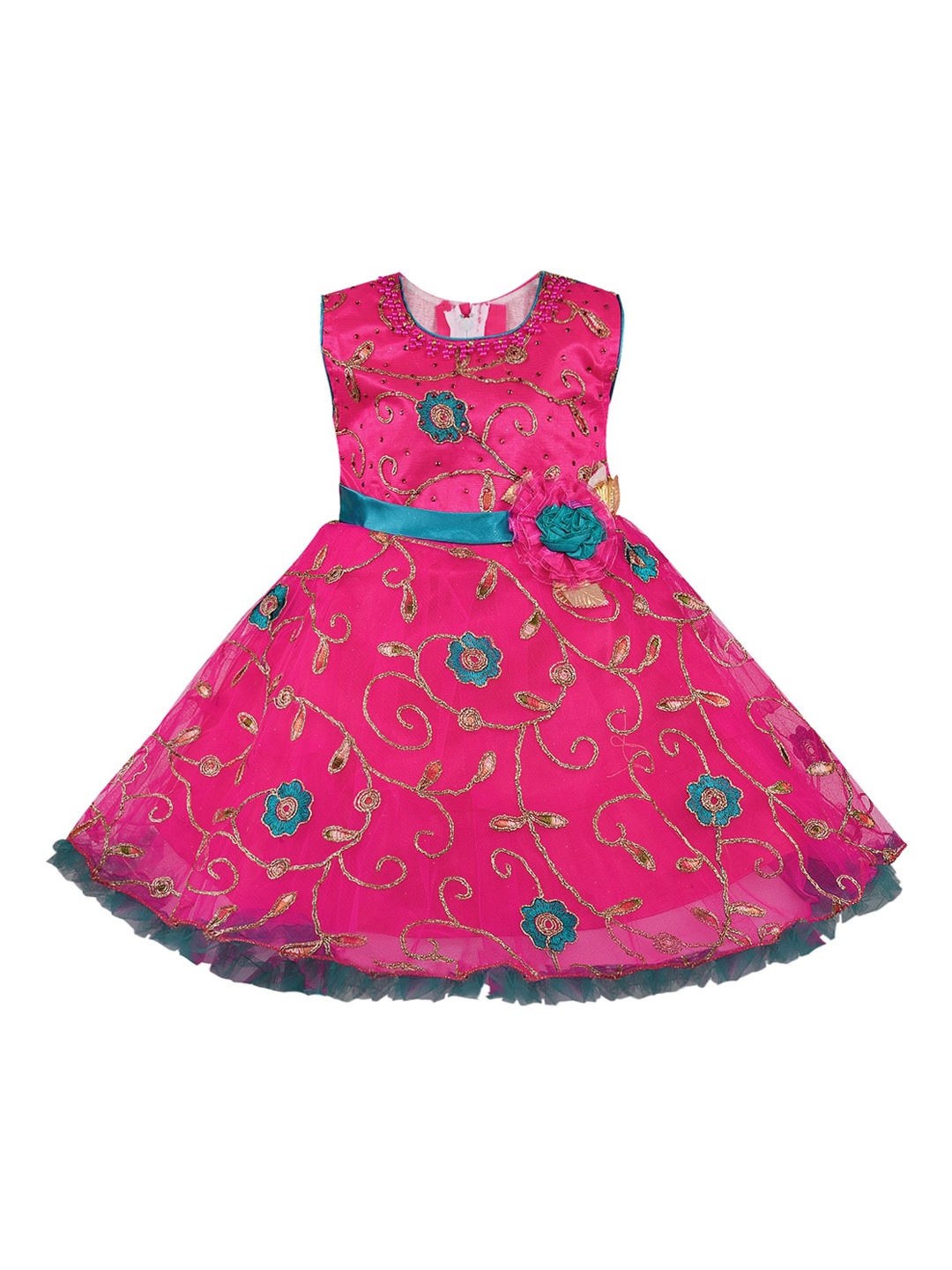 

Wish Karo Pink Ethnic Motifs Embroidered Net Dress