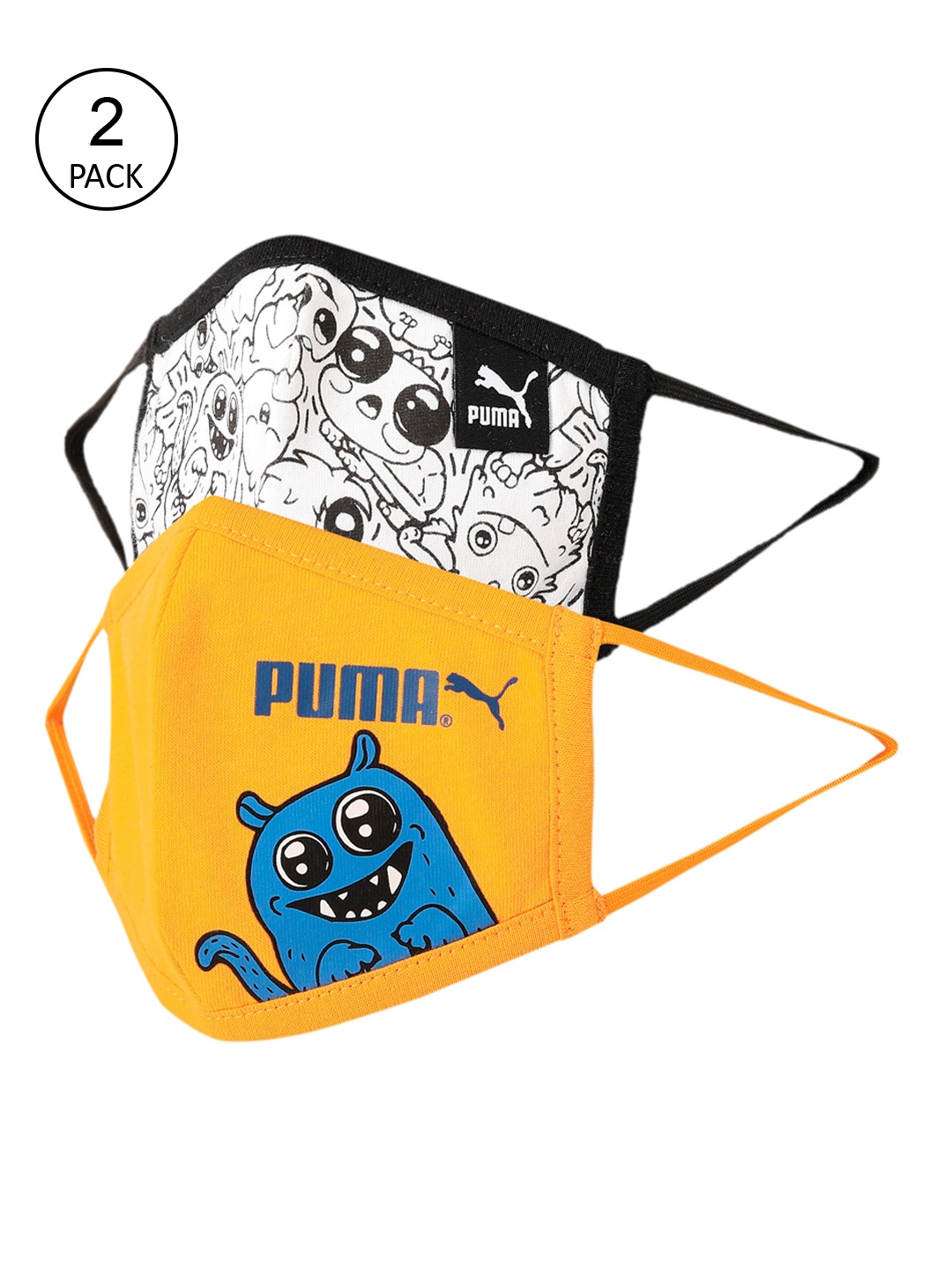Puma Kids Pack Of 2 Printed 5-Ply Reusable Cotton Protective Outdoor Face Masks, Black