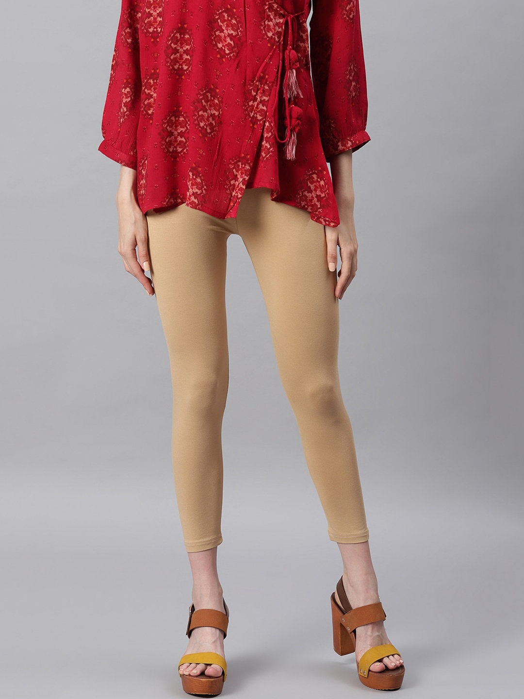 

Janasya Women Beige Solid Ankle-Length Leggings