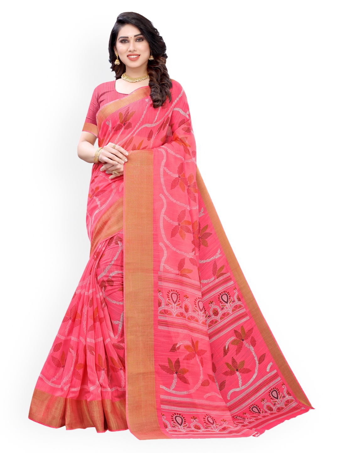 

KALINI Pink Printed Polycotton Saree