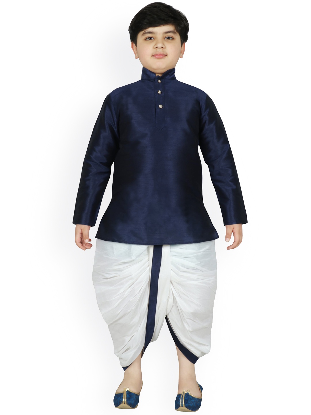 SG YUVRAJ Boys Navy Blue Solid Kurta with Dhoti Pants