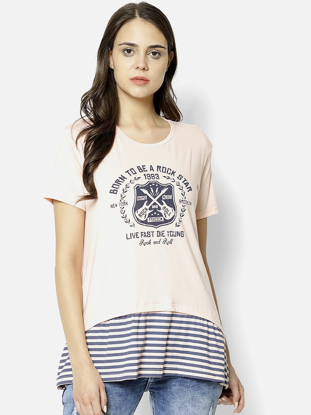 

V2 Value & Variety Peach-Coloured Regular Longline Top