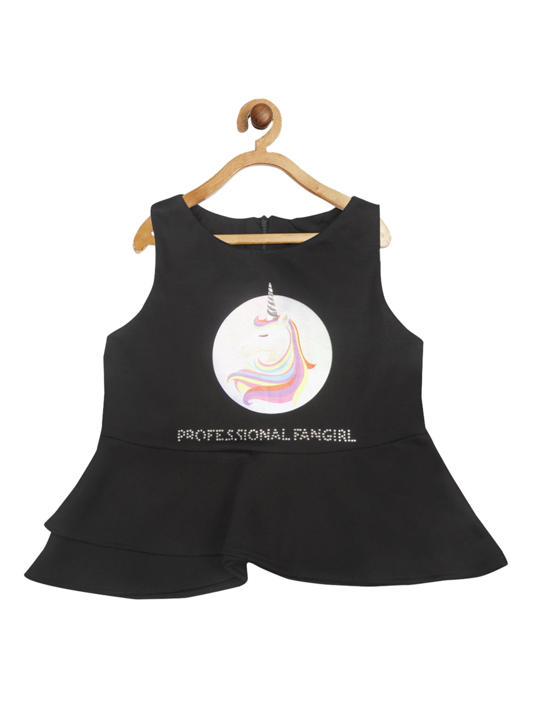 

Tiny Girl Black Unicorn Printed Peplum Top
