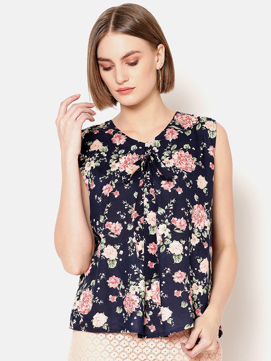 

V2 Value & Variety Navy Blue Floral Regular Top
