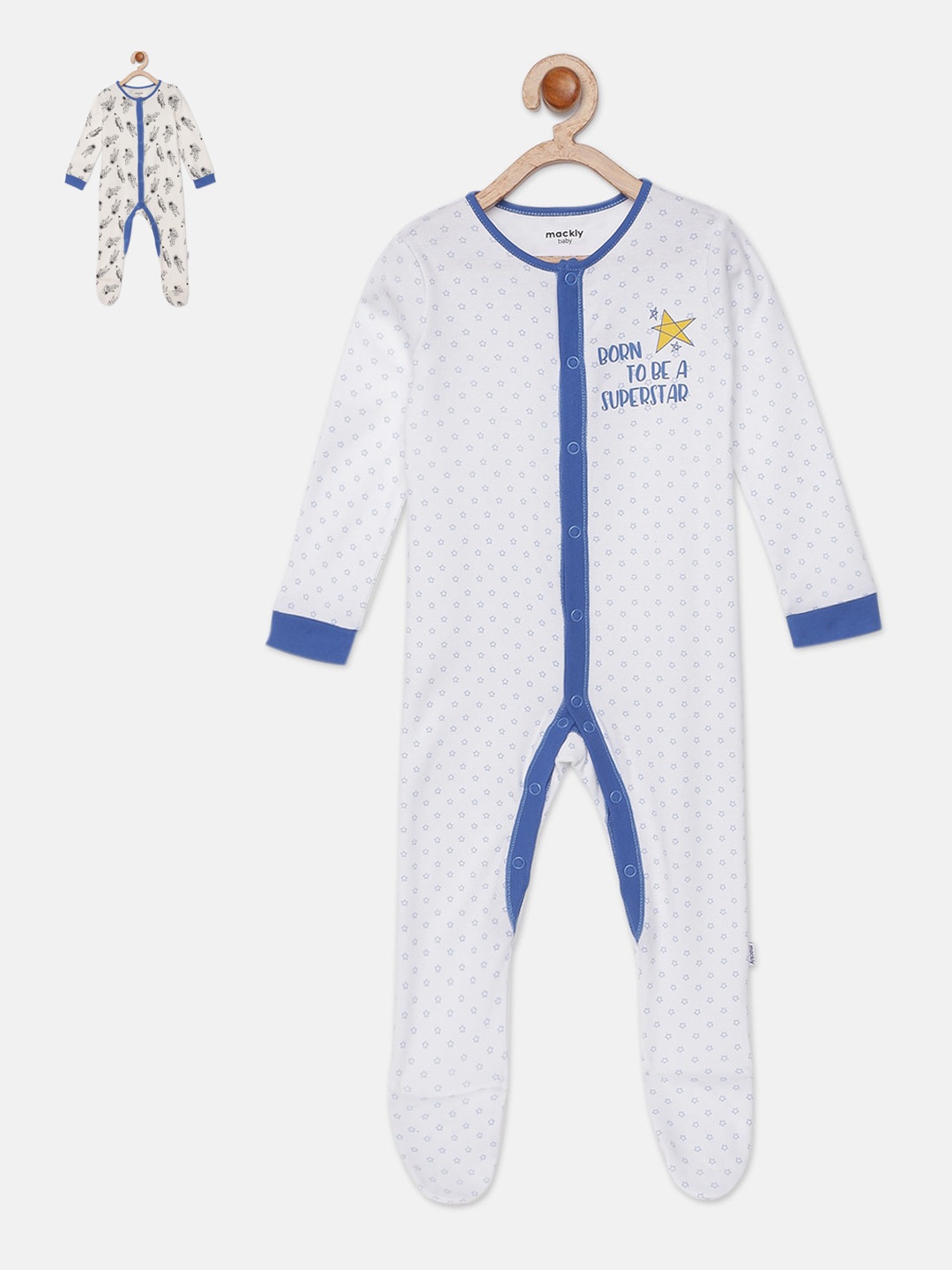 

mackly Infant Boys Pack Of 2 Printed 100% Cotton Sleepsuits, White