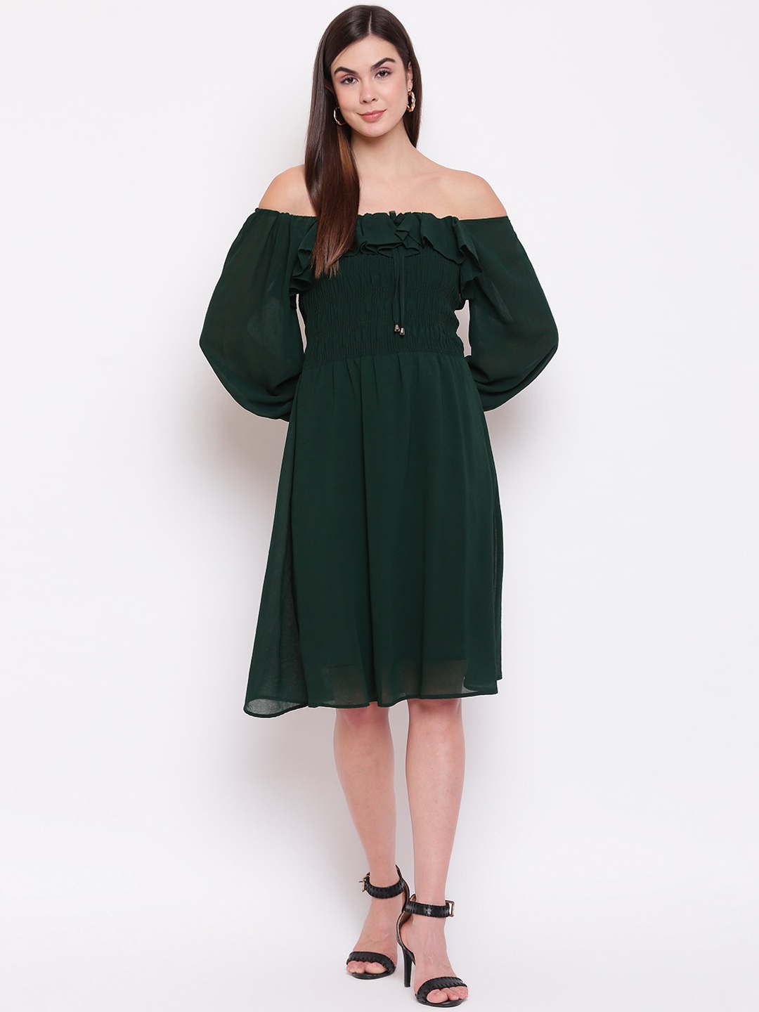 

Ashnaina Women Green Solid Fit and Flare Dress