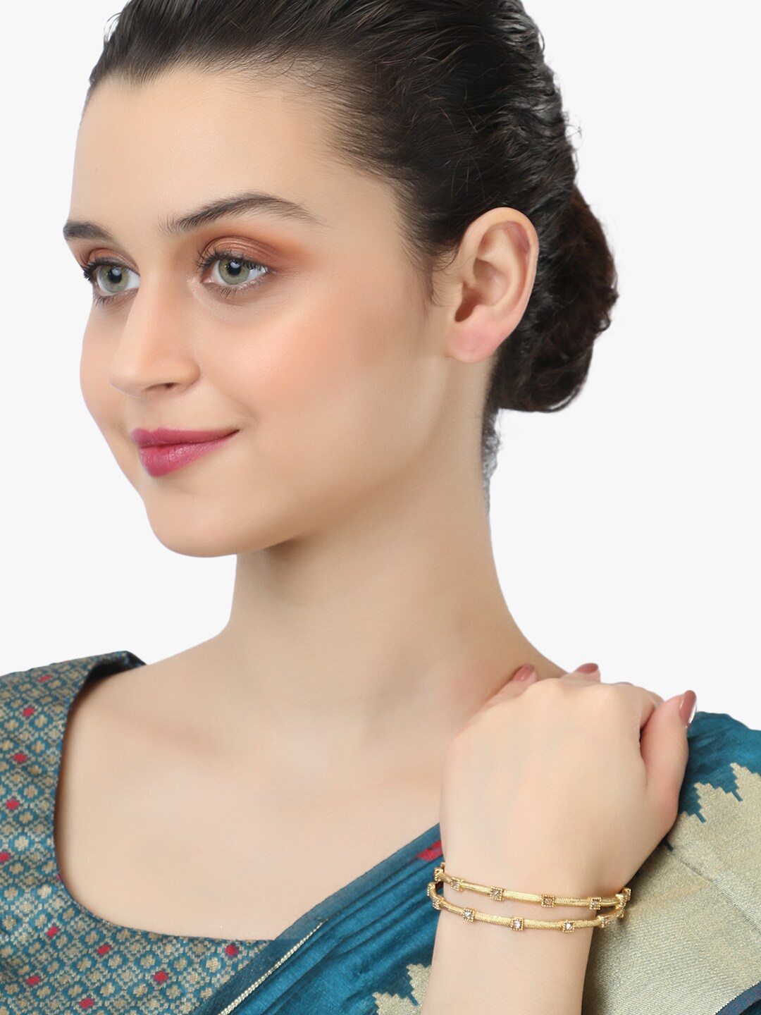 

Adwitiya Collection Set Of 4 24 CT Gold-Plated White Stone-Studded Handcrafted Bangles
