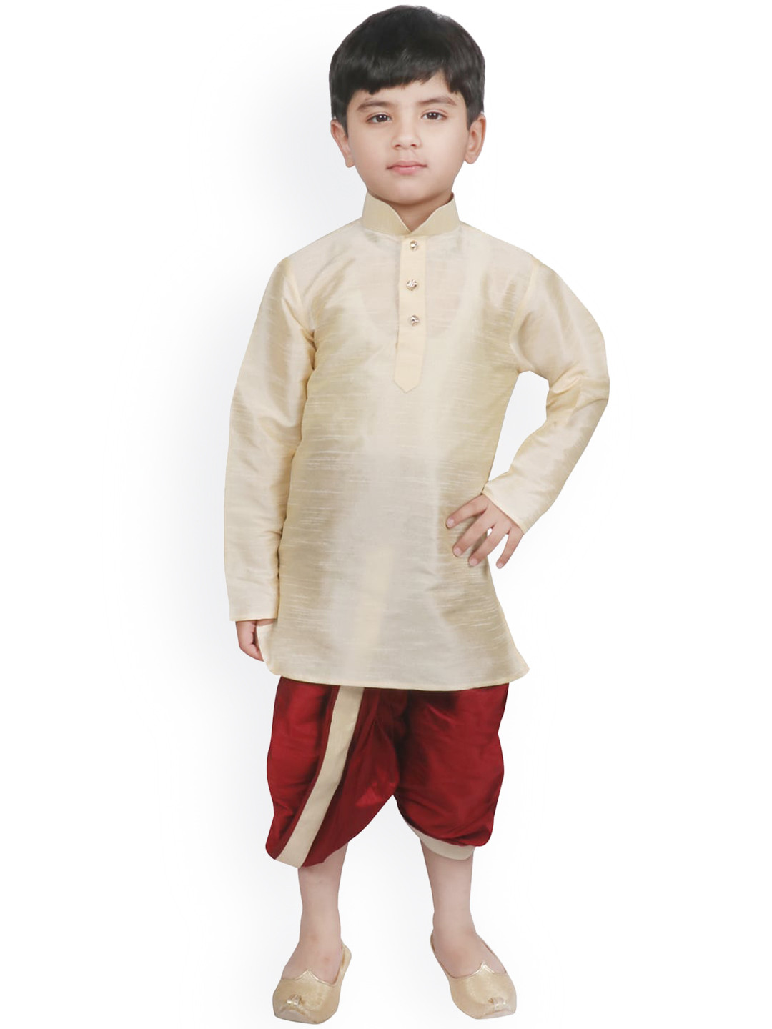 

SG YUVRAJ Boys Beige & Brown Solid Kurta with Dhoti Pants