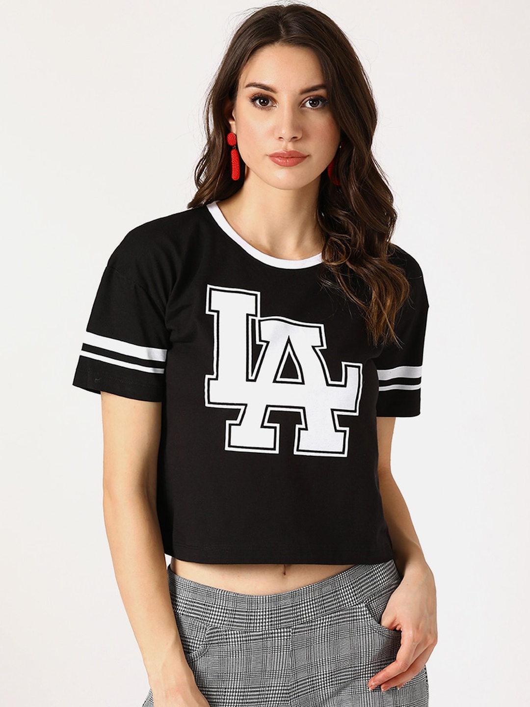 

V2 Value & Variety Women Black Varsity Printed T-shirt