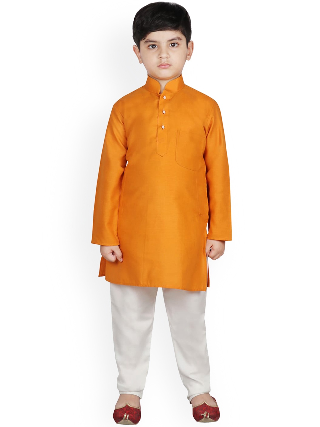 

SG YUVRAJ Boys Mustard Yellow & White Solid Kurta with Pyjamas