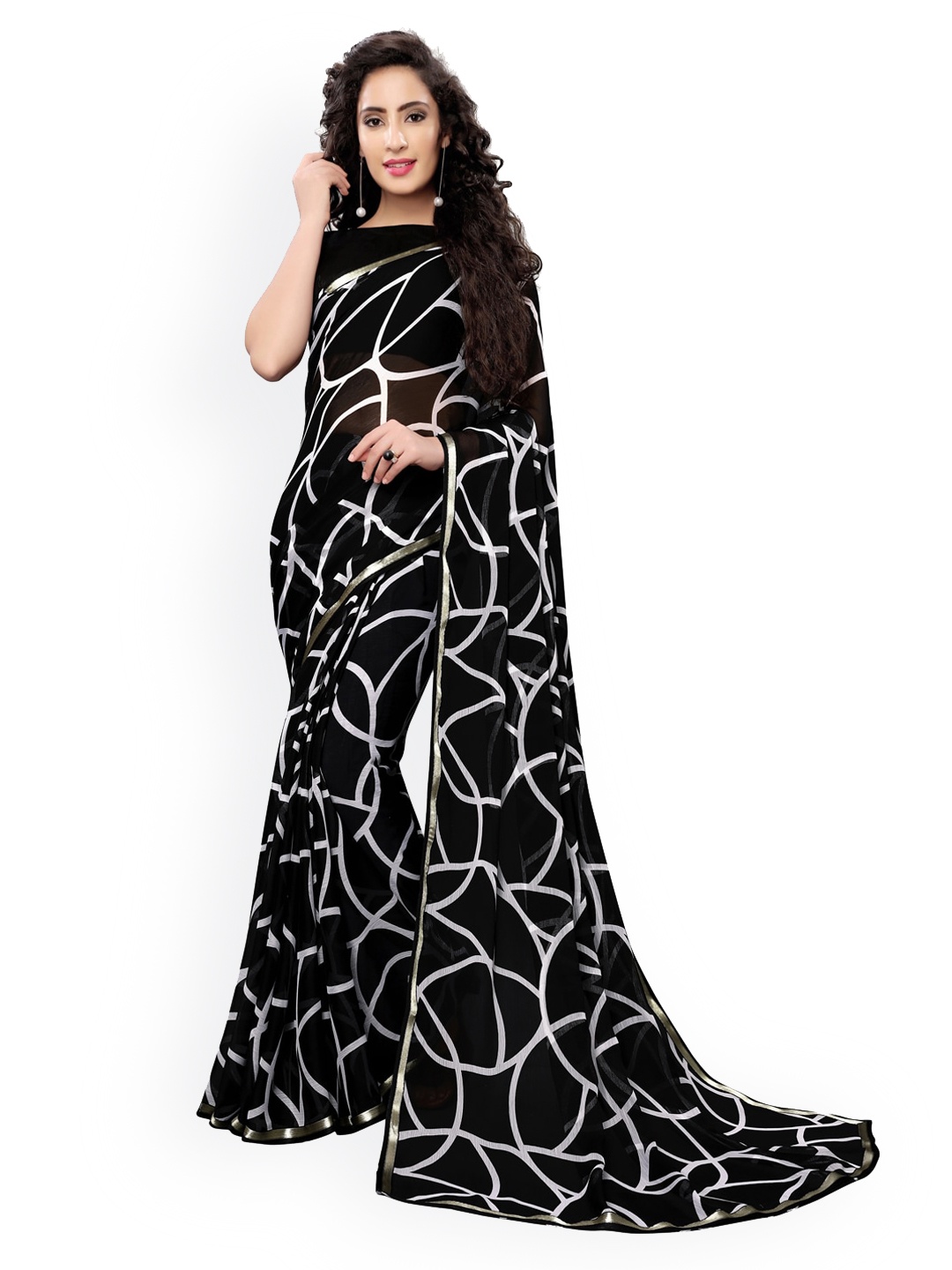 

KALINI Black Printed Pure Chiffon Saree