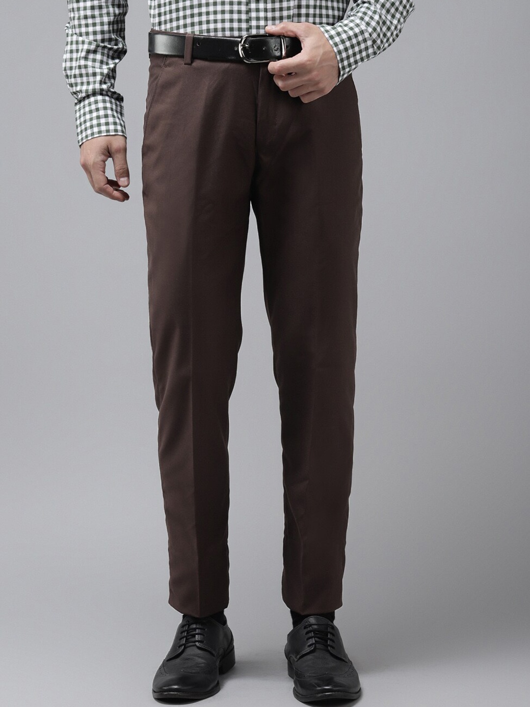 hangup trend Men Brown Regular Fit Solid Formal Trousers