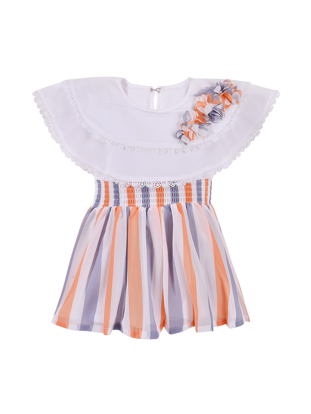 

Wish Karo Girls Orange Striped Fit and Flare Dress