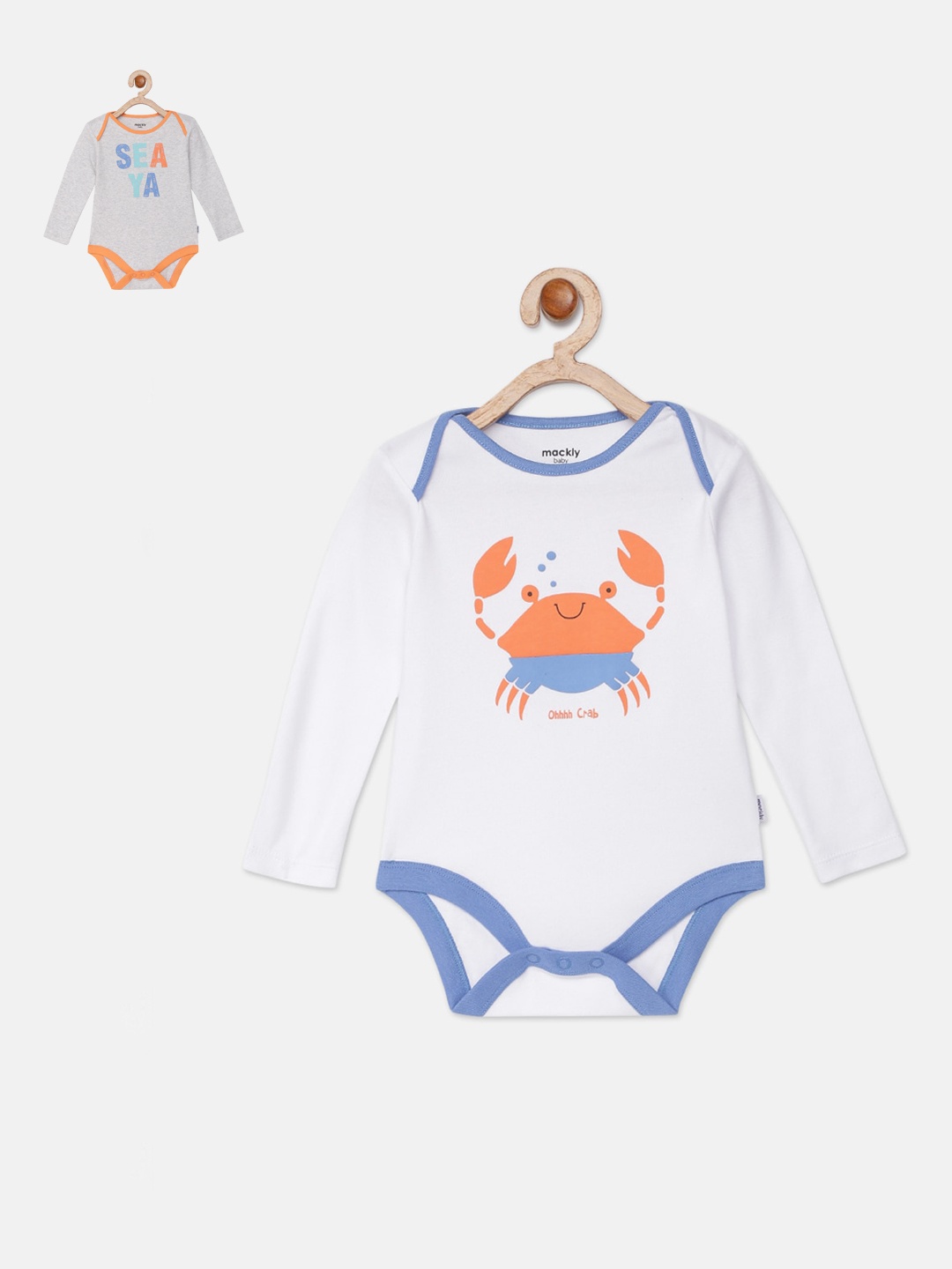 

mackly Infant Kids Pack Of 2 Printed 100% Cotton Bodysuits, White