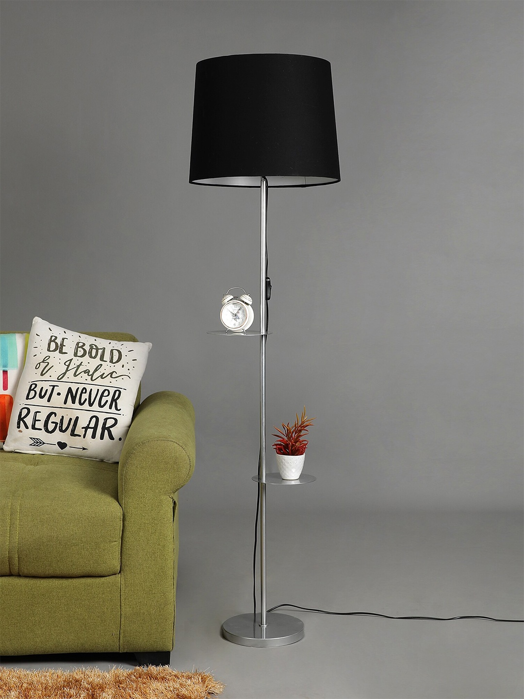 

SANDED EDGE Silver-Toned & Black Solid Contemporary Club Lamp with Shade