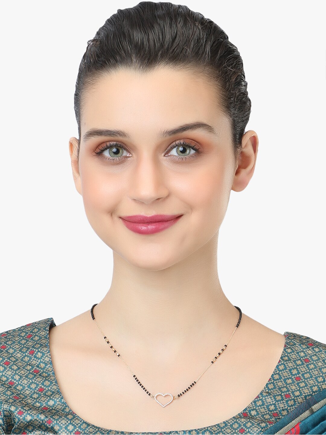 

Adwitiya Collection Gold-Toned & Black Copper Handcrafted Heart Shaped Mangalsutra
