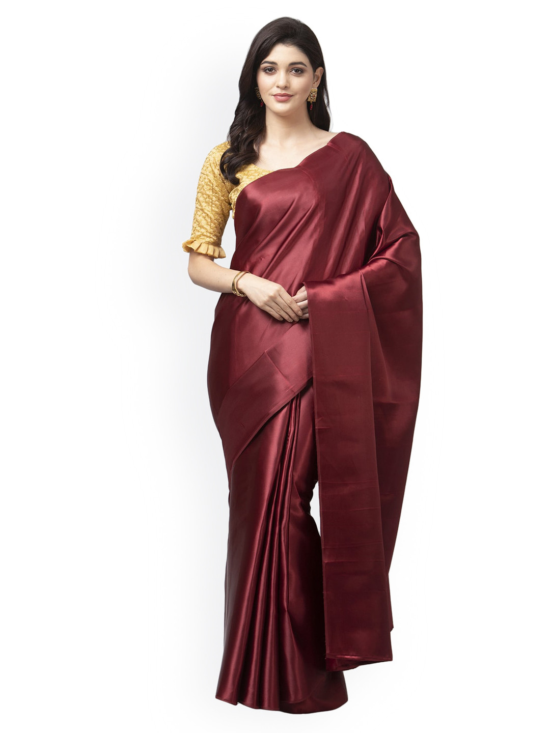 

KALINI Maroon Solid Silk Blend Saree