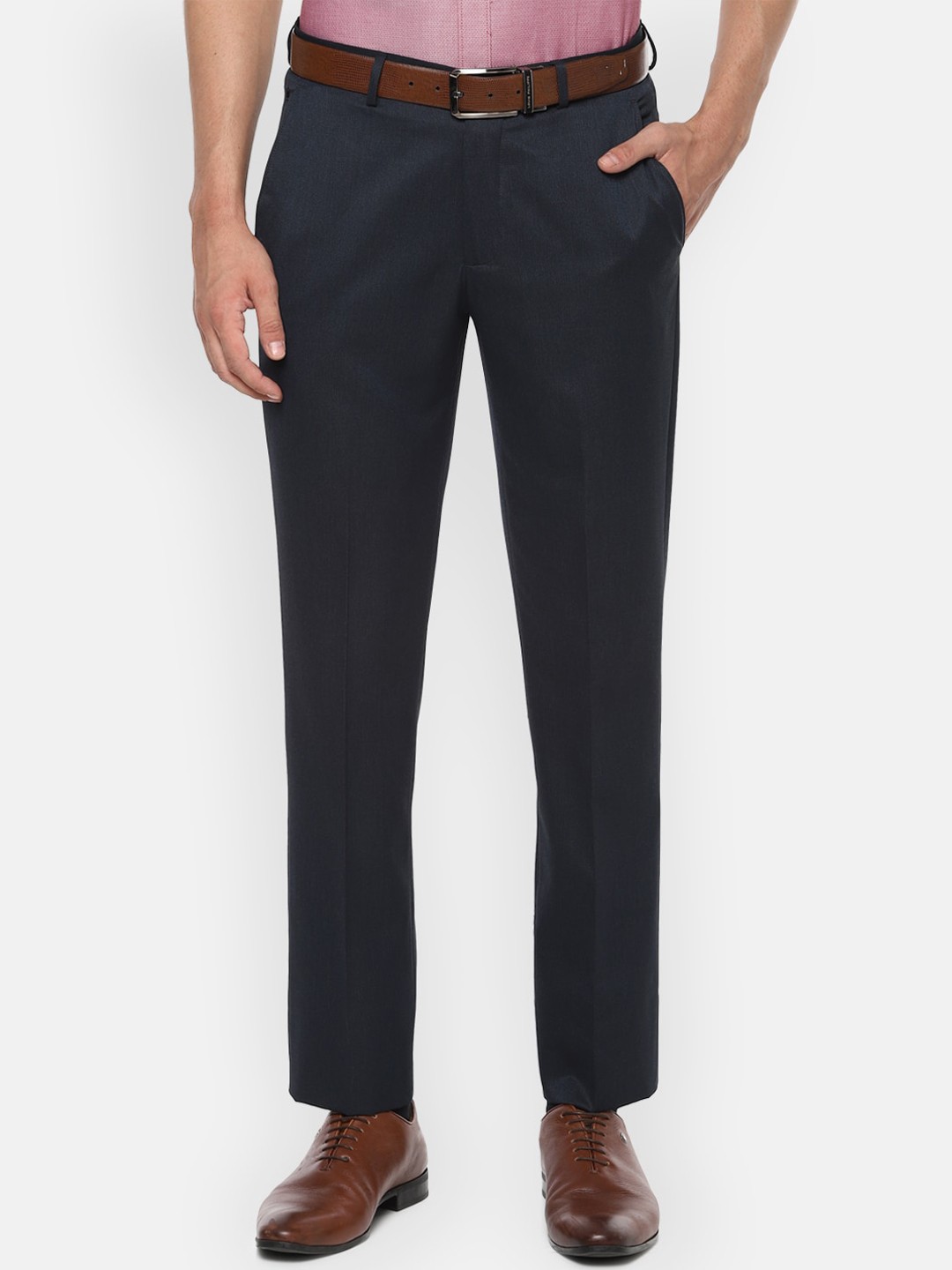 

Louis Philippe Men Navy Blue Self Design Slim Fit Formal Trousers