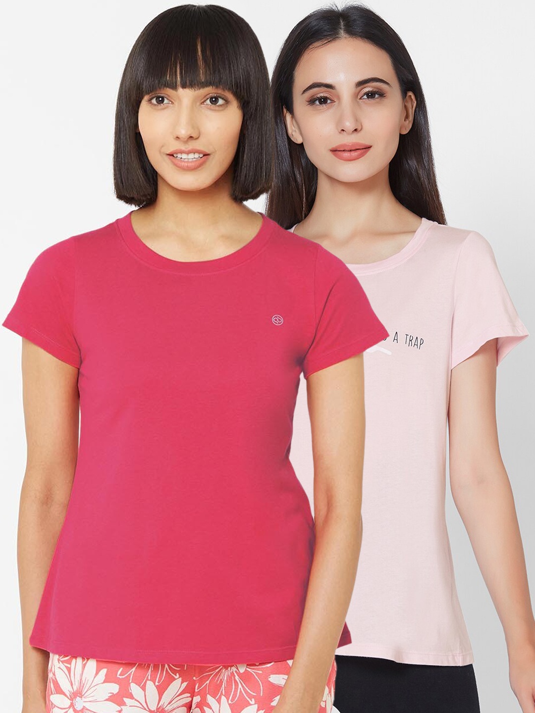 Soie Women Pack of 2 Printed Lounge T-Shirts, Pink