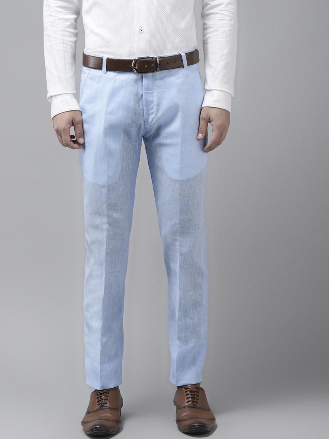 

hangup trend Men Blue Regular Fit Solid Cotton Linen Regular Trousers