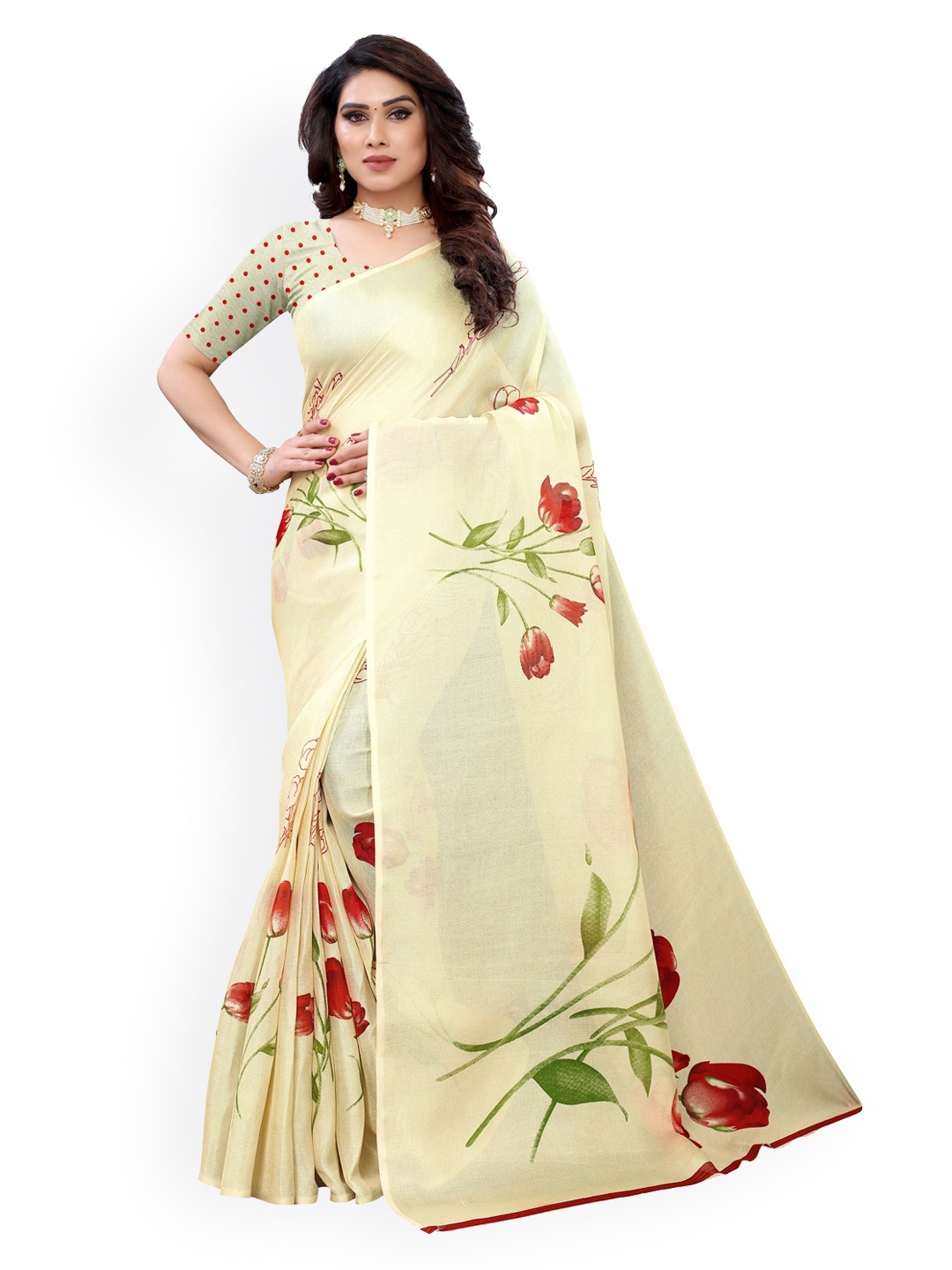 

KALINI Cream-Coloured Printed Jute Cotton Saree