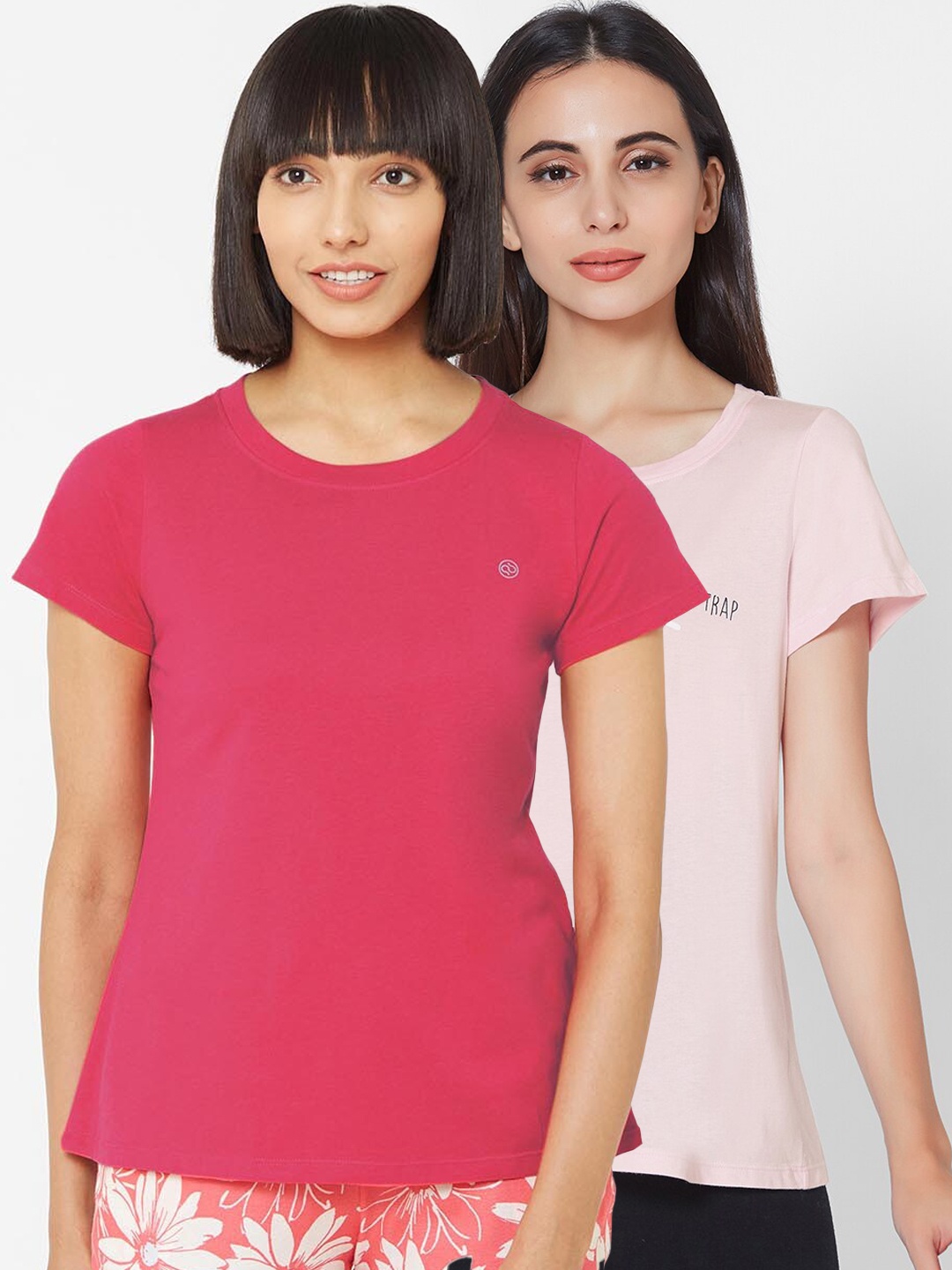 

Soie Women Pack Of 2 Printed Lounge T-Shirts, Pink
