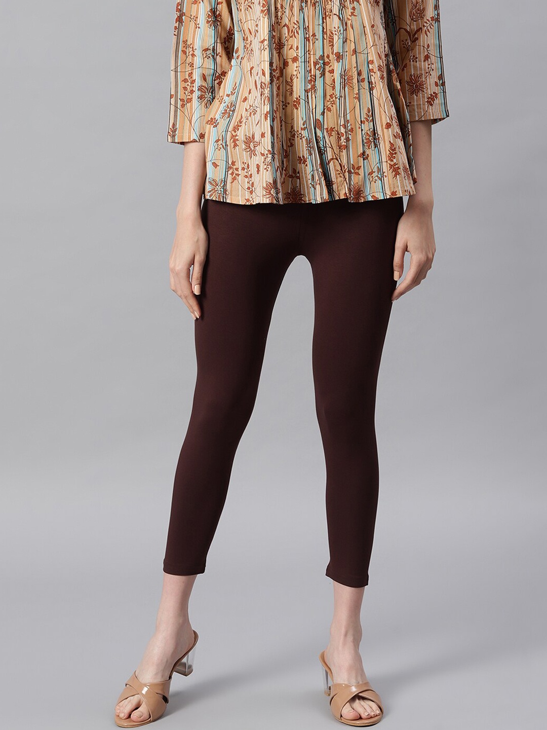 

Janasya Women Brown Solid Ankle-Length Leggings
