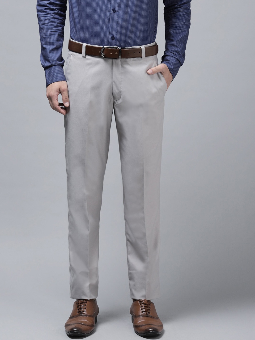 

hangup trend Men Grey Regular Fit Solid Regular Trousers