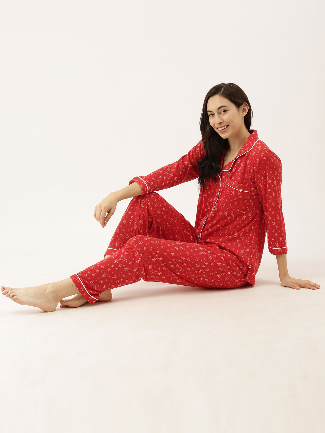 

Bannos Swagger Women Red Star Printed Night Suit