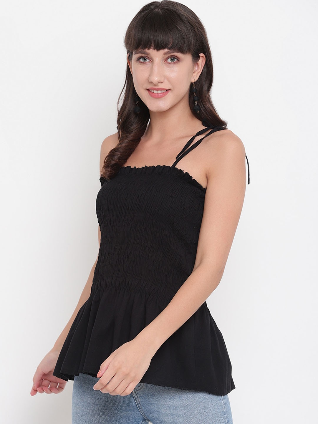 

Aawari Black Solid Peplum Top