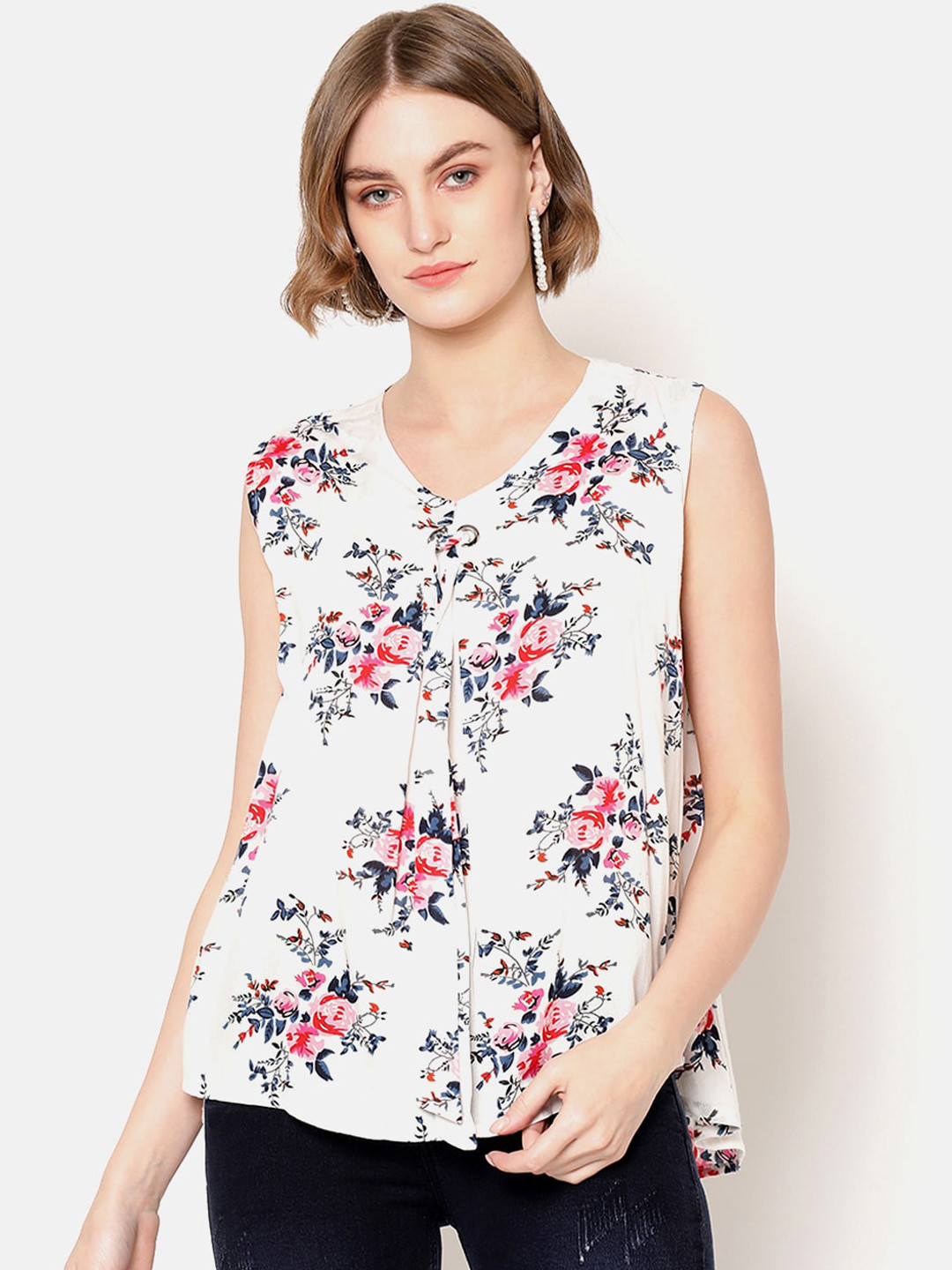 

V2 Value & Variety White Floral A-Line Top