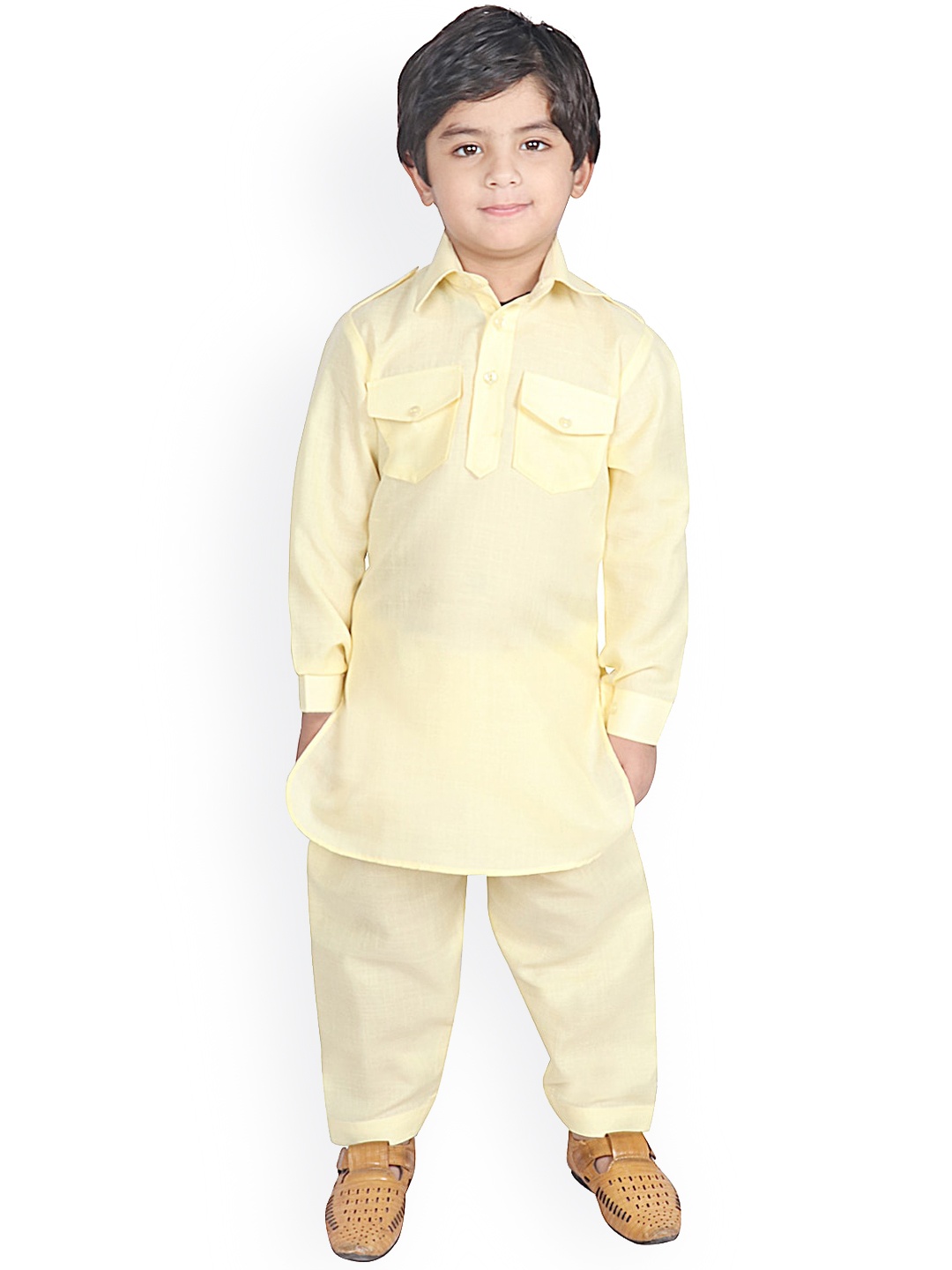 

SG YUVRAJ Boys Yellow Solid Kurta with Pyjamas