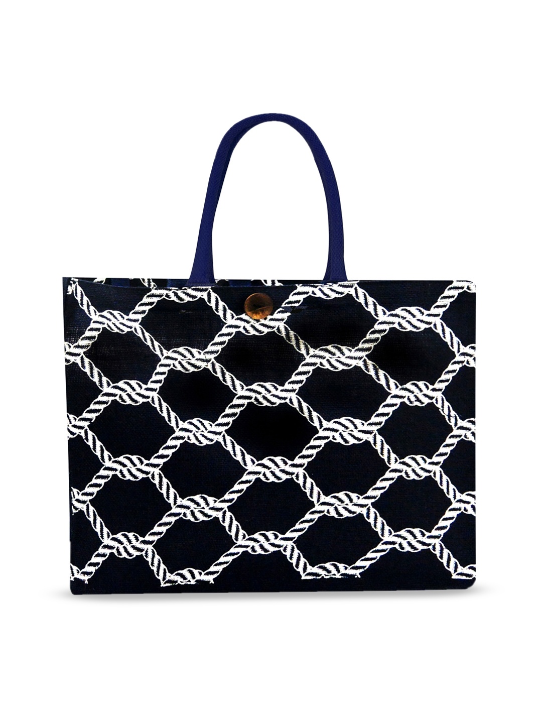 

earthbags Navy Blue & White Printed Jute Shopper Bag