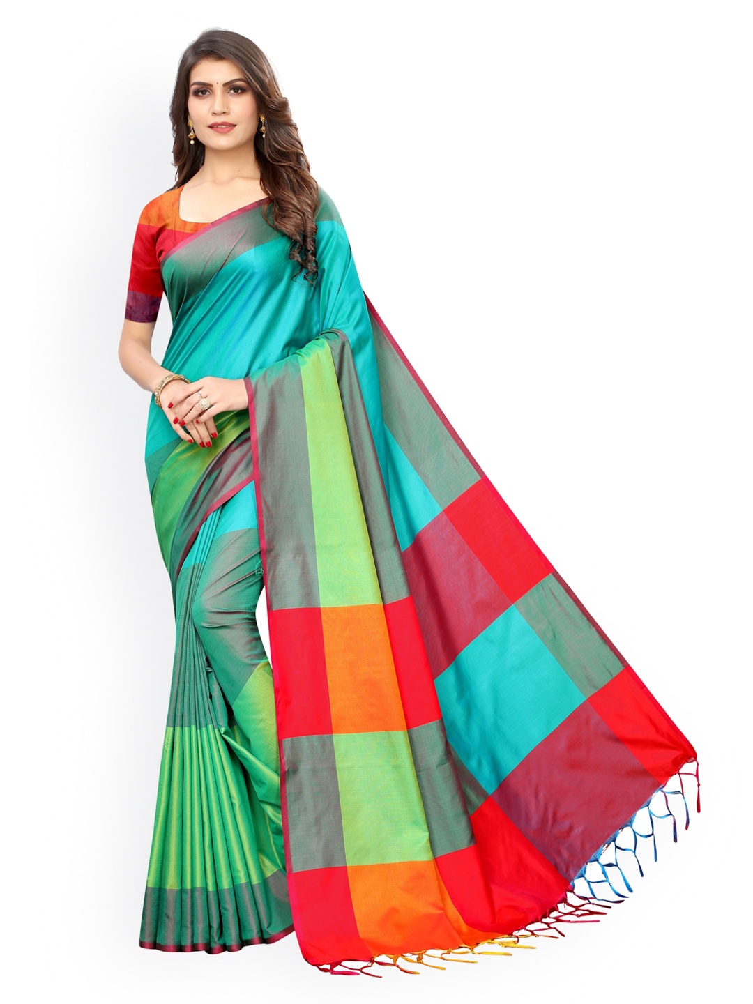 

KALINI Multicoloured Poly Silk Colourblocked Banarasi Saree, Multi