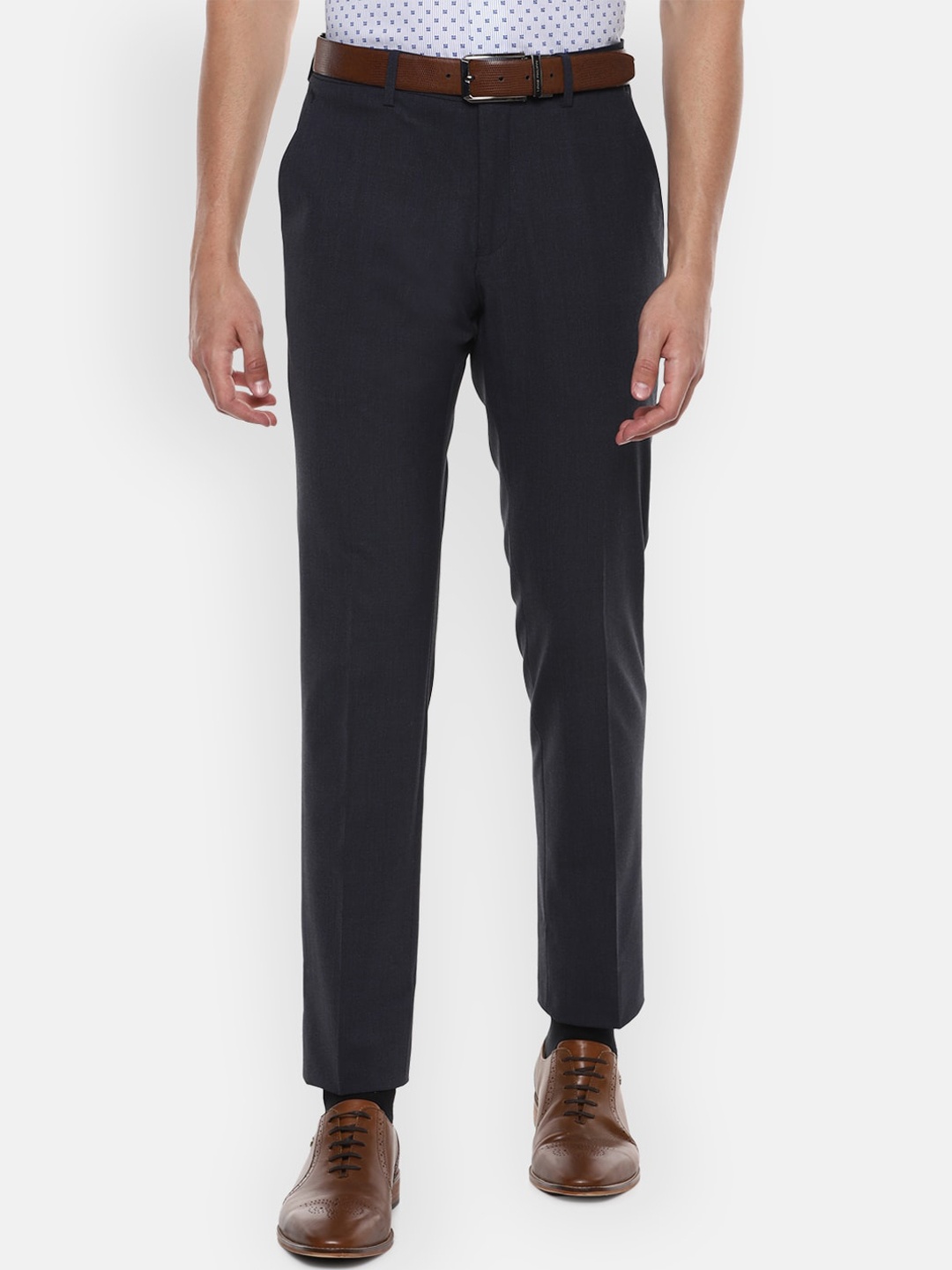 

Louis Philippe Men Navy Blue Slim Fit Self Design Formal Trousers