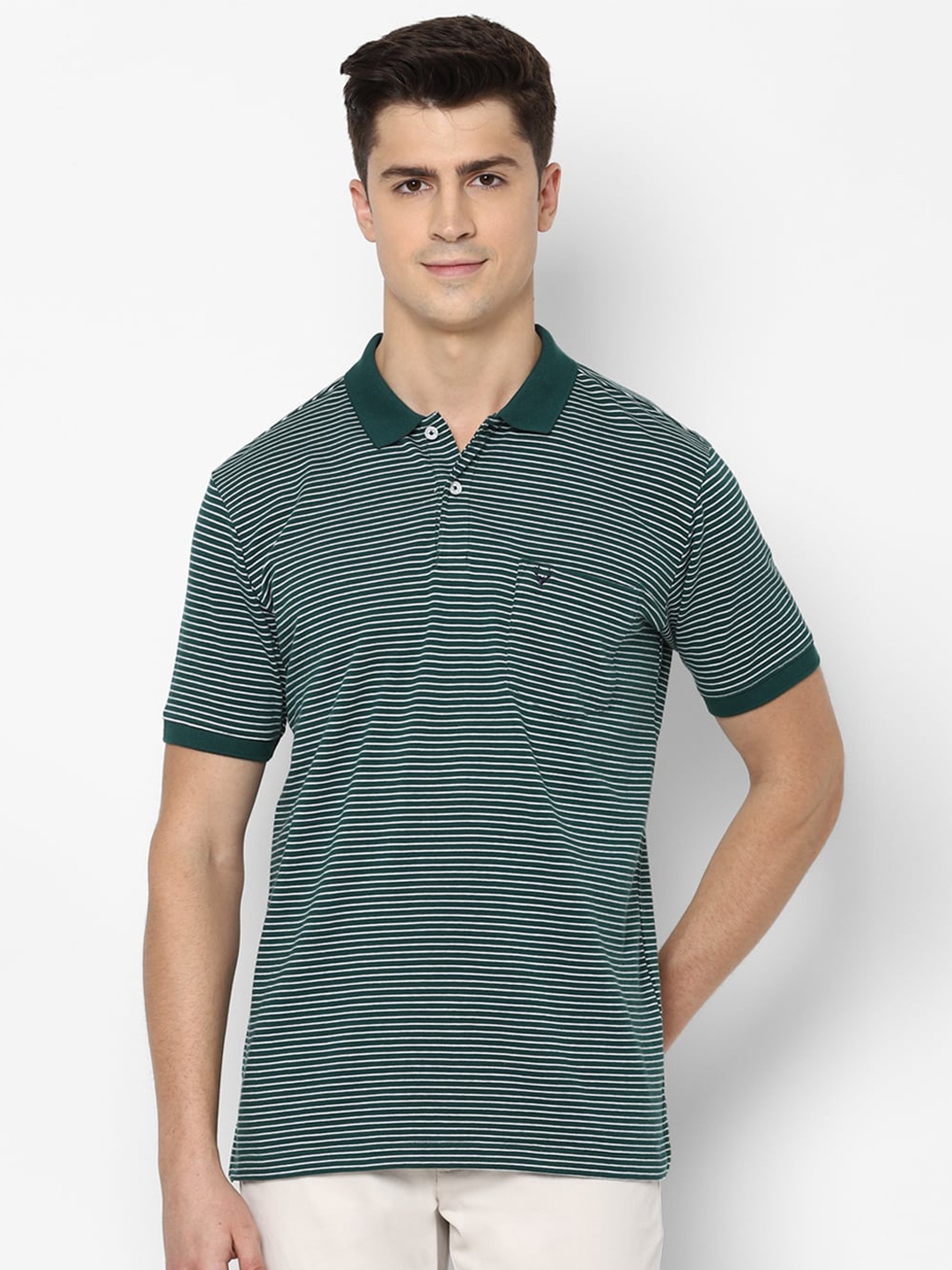 

Allen Solly Men Green Striped Polo Collar T-shirt