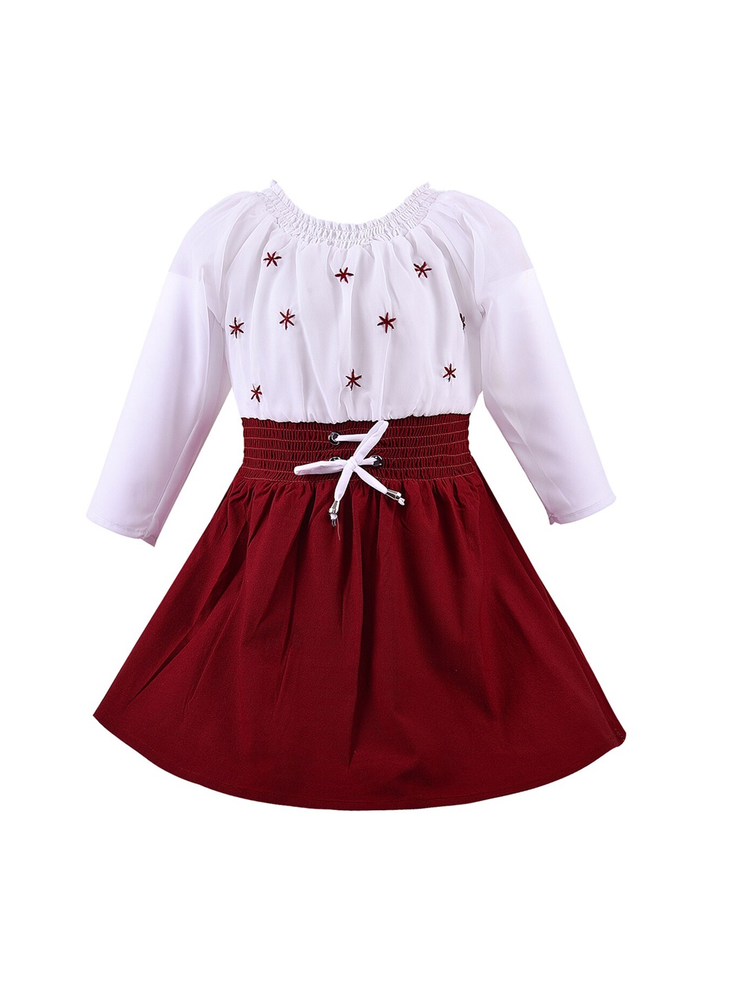 

Wish Karo Maroon & White Floral Embroidered Georgette Dress