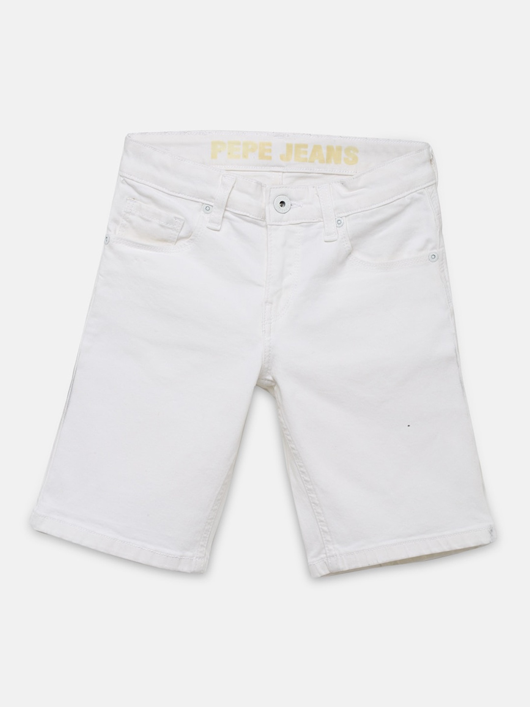 

Pepe Jeans Boys White Solid Slim Fit Denim Shorts