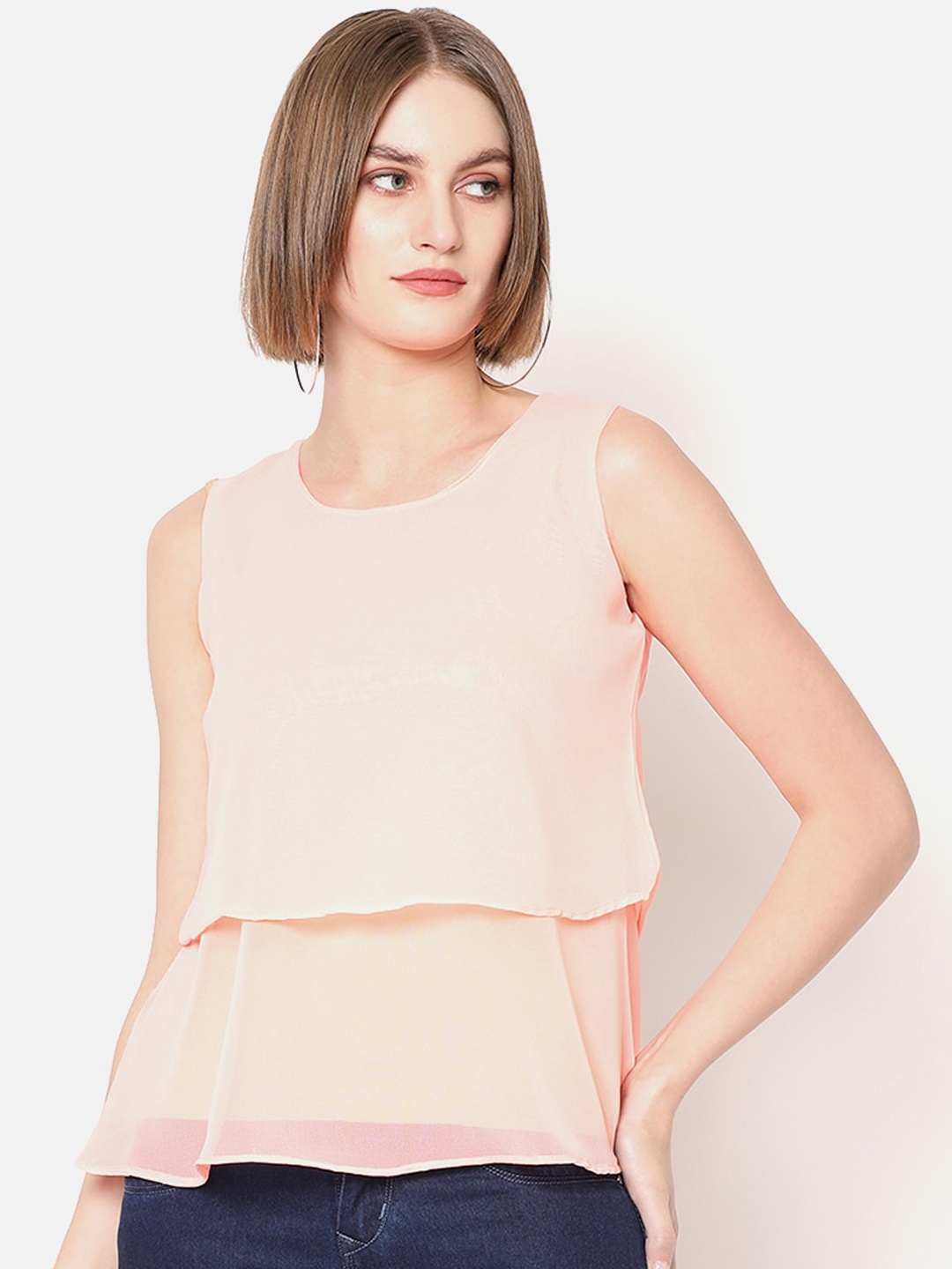 

V2 Value & Variety Peach-Coloured Crepe Tiered Top