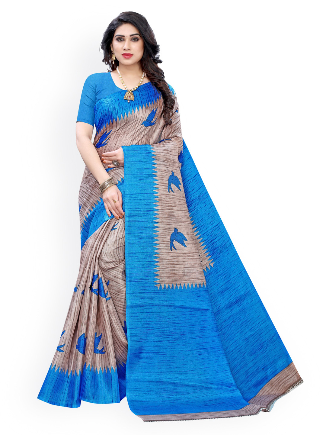 

KALINI Taupe & Blue Art Silk Woven Design Khadi Saree