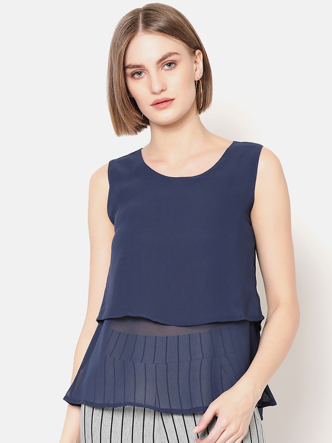 

V2 Value & Variety Blue Crepe Tiered Top