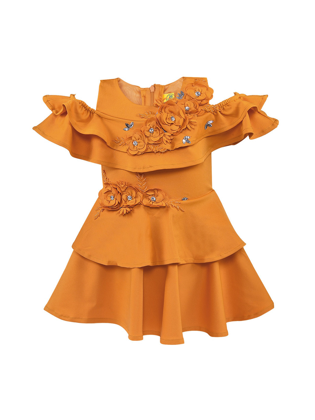 

Wish Karo Girls Orange Solid Fit and Flare Dress