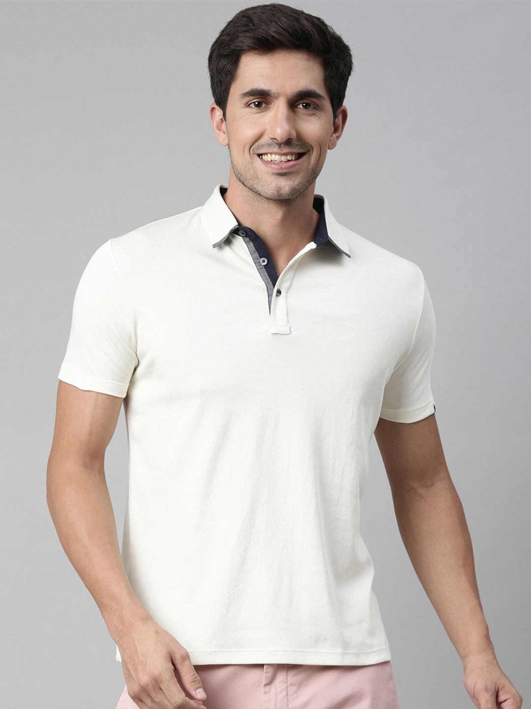 

RARE RABBIT Men Pap Slim Fit Solid Cotton Polo Collar T-Shirt, Off white